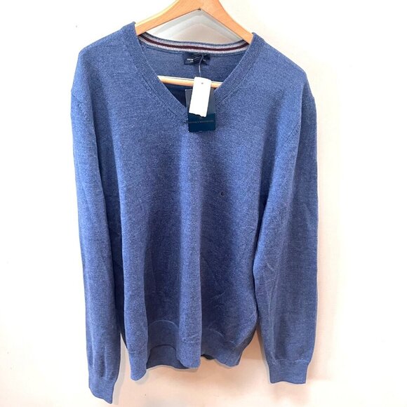NEW Brooks Brothers Mens Large 100%‎ Merino Wool V-Neck Sweater Blue - Picture 1 of 5